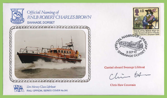 G.B. 1992 RNLI Cover No 216, Naming of RNLB 'Robert Charles Brown' signed cover