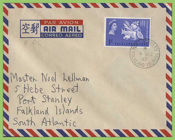 Falkland Island 1963 Freedom From Hunger on plain First Day Cover