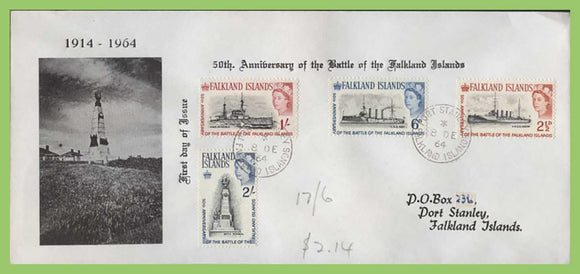 Falkland Island 1964 50th Anniversary 'Battle of the Falkland Islands' set, monument First Day Cover