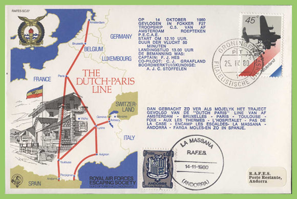 Netherlands 1979 RAF Escaping Society, 'Return to Netherlands', flown cover, RAFES SC25