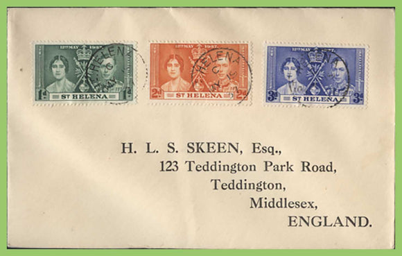 St Helena 1937 KGVI Coronation set on cover