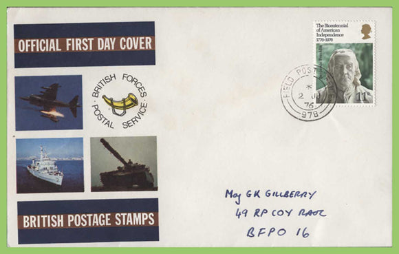 G.B. 1976 American Bicentennial on Forces First Day Cover, FPO 978