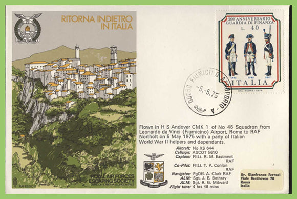 Italy 1975 RAF Escaping Society, 'Return to Italy' flown cover, RAFES SC12