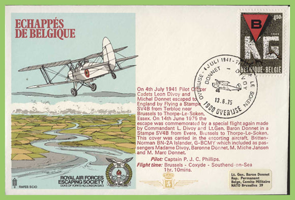 Belgium 1975 RAF Escaping Society, 'Eschappes de Belgique' flown cover, RAFES SC10