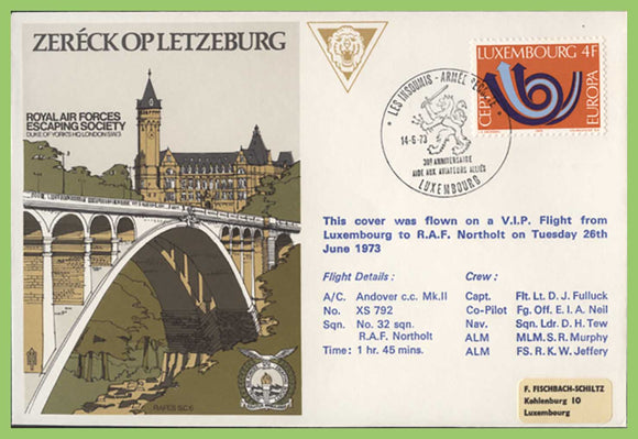 Luxembourg 1973 RAF Escaping Society, 'Zereck Opletzeburg' flown cover, RAFES SC6