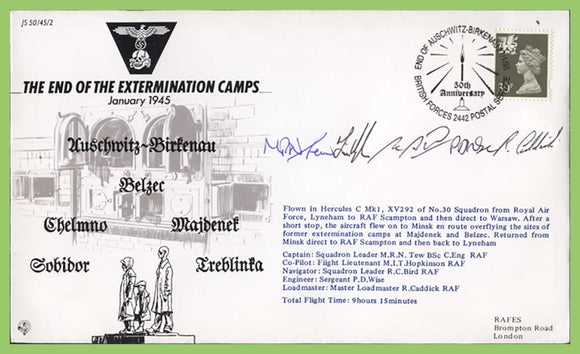 G.B. 1995 RAFES Flown and Signed Cover, 'End of Extermination Camps' JS 50/45/2