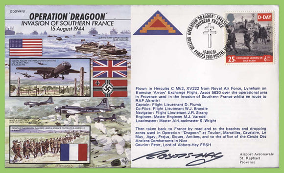 G.B. 1994 RAF Flown and Signed Cover, 'Operation Dragoon' JS 50/44/8