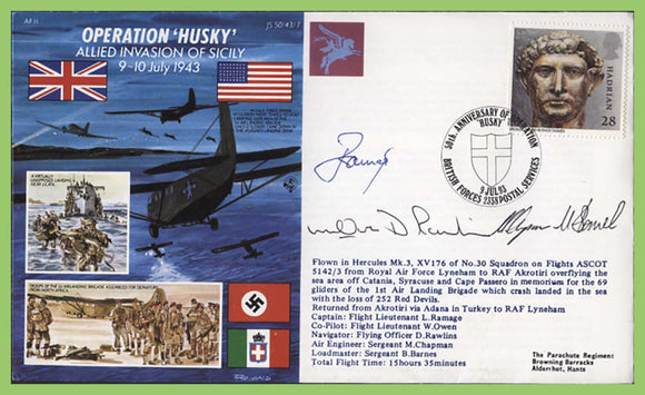 G.B. 1993 'Operation Huskey' RAF flown & multi signed cover JS 50/43/7