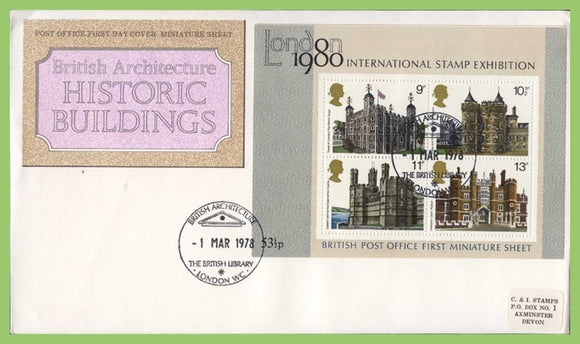 G.B. 1978 Historic Buildings M/S on Post Office First Day Cover, British Library