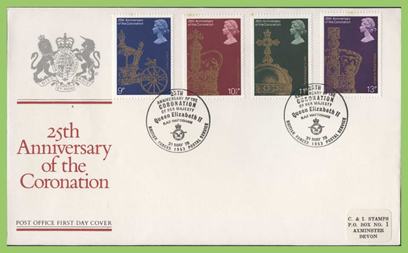 G.B. 1978 Coronation set on Post Office First Day Cover, Cameo, RAF Wattisham