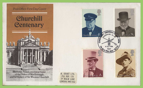 G.B. 1974 Churchill set on Post Office First Day Cover, Woodford Green