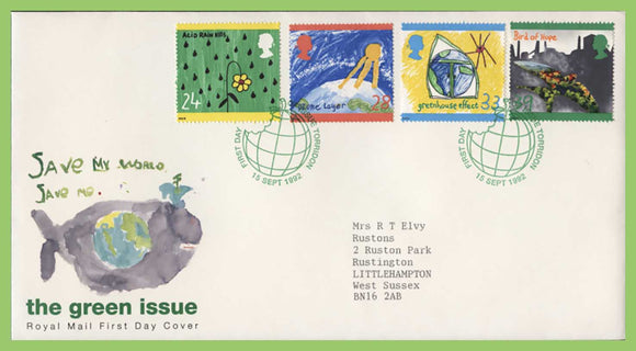 G.B. 1992 The Green Issue set Royal Mail First Day Cover, Torridian