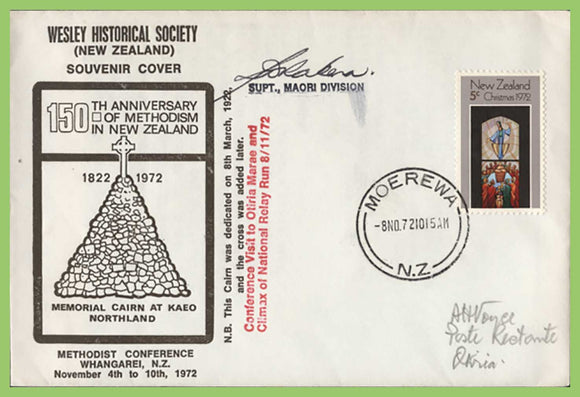 New Zealand 1972 Wesley Historical Society, Methodist, signed (Supt.) commemorative cover