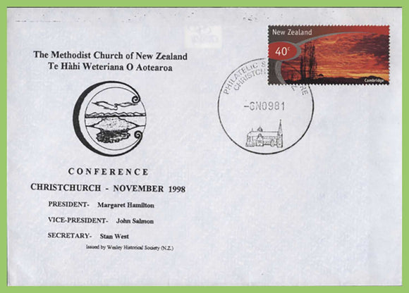 New Zealand 1998 Methodist Conference Christchurch, commemorative cover