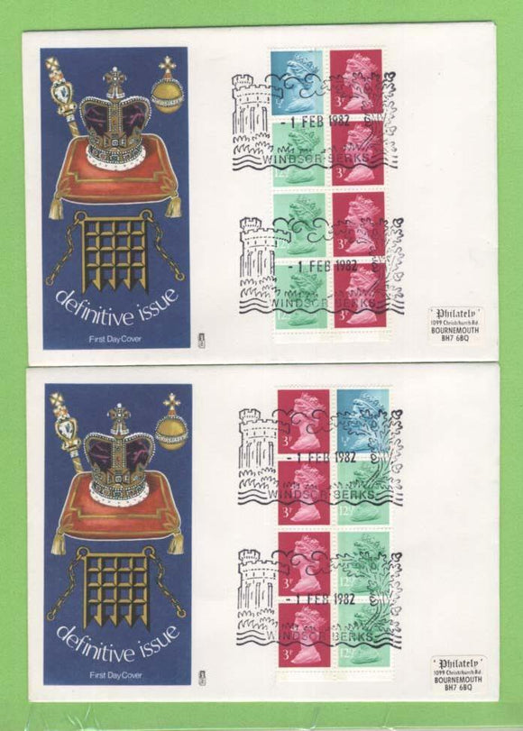 G.B. 1982 50p left & right booklet panes on Philart First Day Covers, Windsor