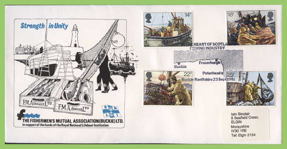 G.B. 1981 Fishing set on official Fishermans Mutual RNLI First Day of Issue, Buckie