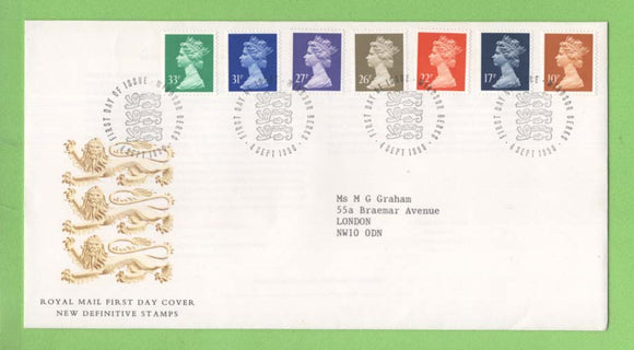 G.B. 1990 Seven definitives on Royal Mail First Day Cover, Windsor