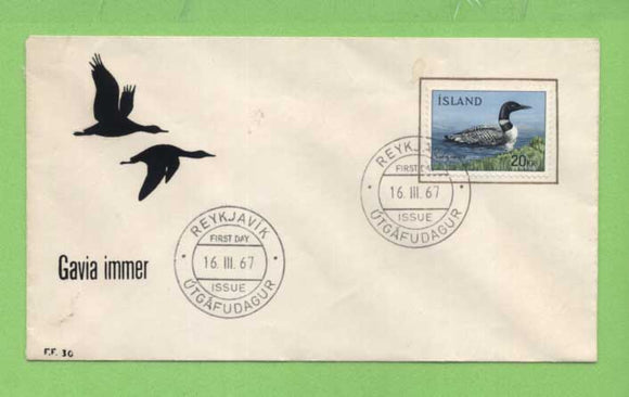 Iceland 1967 Great Northern Diver 20kr on First Day Cover