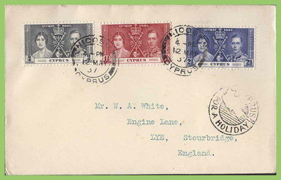 Cyprus 1937 KGVI Coronation set on registered First Day Cover