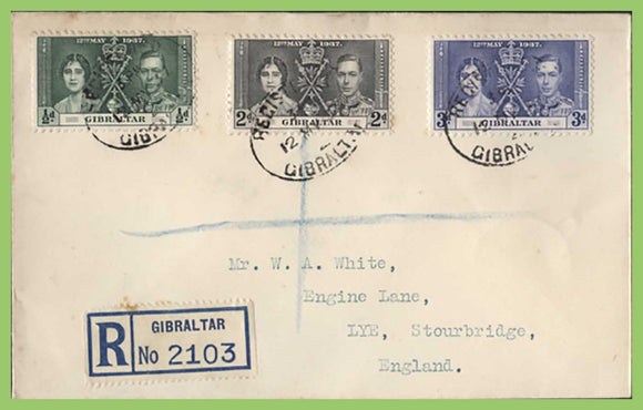 Gibraltar 1937 KGVI Coronation set on registered First Day Cover