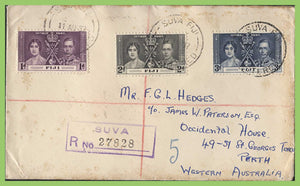 Fiji 1937 KGVI Coronation set on registered cover