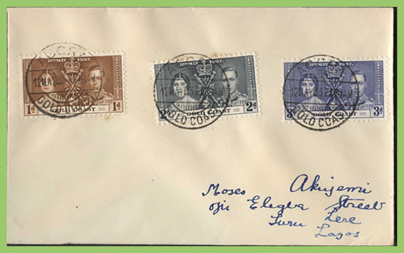 Gold Coast 1937 KGVI Coronation set on plain First Day Cover