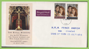 G.B. 1986 Royal Wedding set on Royal Mail First Day Cover, York cds