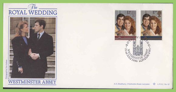 G.B. 1986 Royal Wedding set on Bradbury First Day Cover, Westminster Abbey