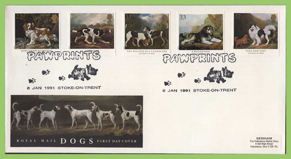 G.B. 1991 Dogs set on Royal Mail First Day Cover, Paw Prints, Stoke on Trent