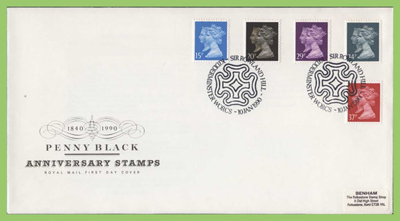 G.B. 1990 Penny Black Anniversary set on Royal Mail First Day Cover Kidderminster