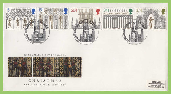 G.B. 1989 Christmas set on Royal Mail First Day Cover, Ely Cambs.