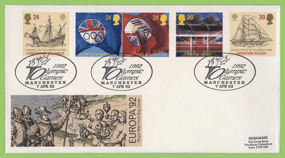 G.B. 1992 Europa set on Royal Mail First Day Cover, Manchester