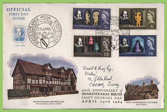 G.B. 1964 Shakespeare phosphor set on Official First Day Cover