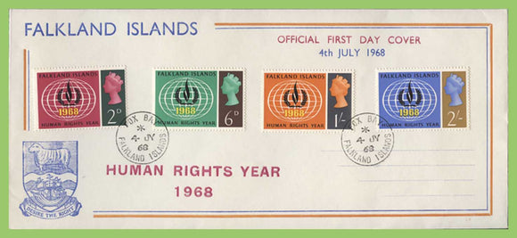 Falkland Islands 1968 Human Rights set on illustrated First Day Cover, Fox Bay