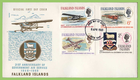 Falkland Islands 1969 Government Air Service set First Day Cover, Fox Bay