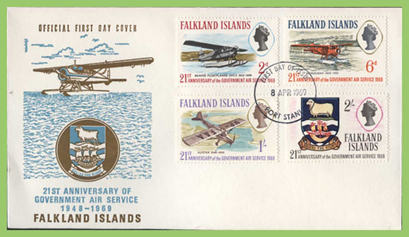 Falkland Islands 1969 Government Air Service set First Day Cover, Port Stanley