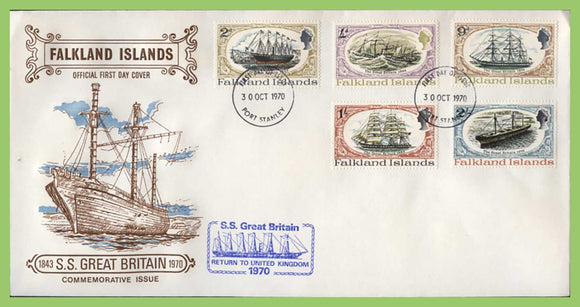 Falkland Islands 1970 S.S. Great Britain set First Day Cover, Port Stanley