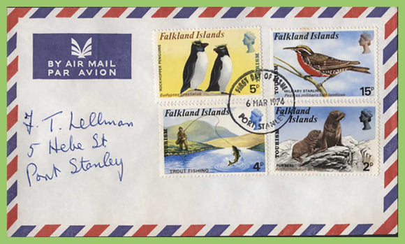 Falkland Islands 1974 Tourism set on plain airmail First Day Cover, Port Stanley