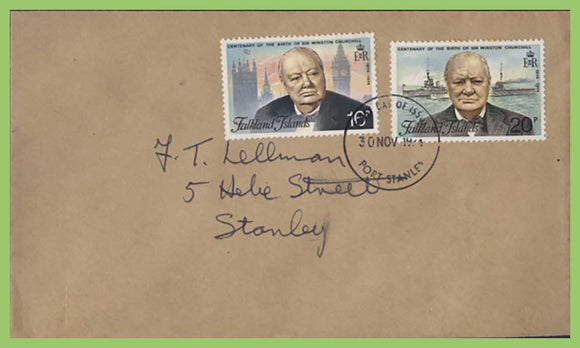 Falkland Islands 1974 Churchill set on plain First Day Cover