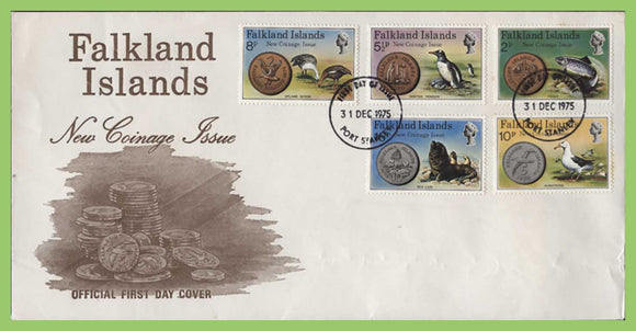 Falkland Islands 1975 New Coinage Issue set on illustrated First Day Cover, Port Stanley