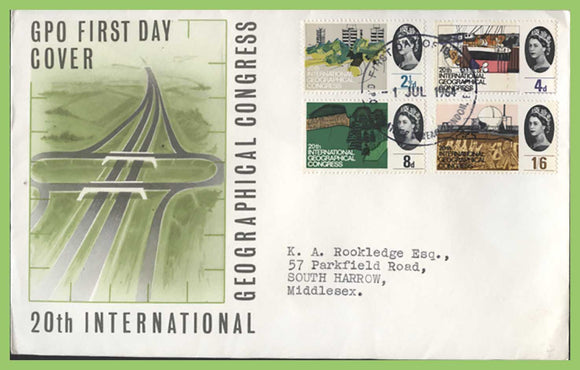 G.B. 1964 Geographical Congress phosphor set on GPO First Day Cover, Bureau