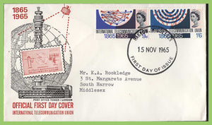 G.B. 1965 I.T.U. set on First Day Cover, Harrow