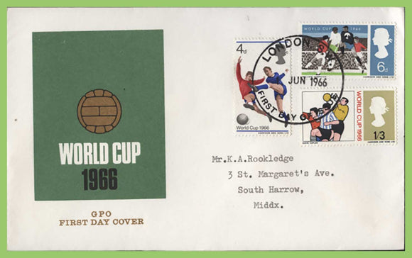 G.B. 1966 World Cup Football set on GPO First Day Cover, London SW