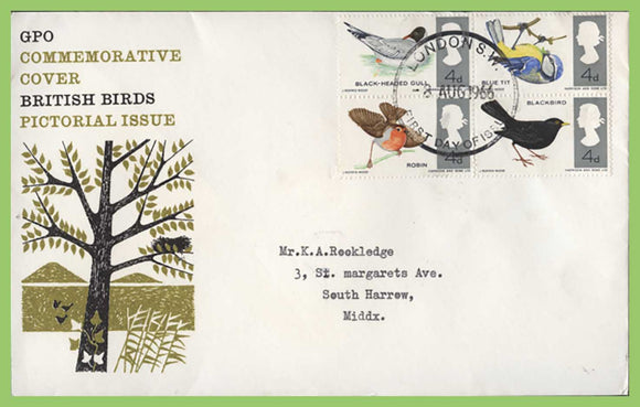G.B. 1966 Birds set on GPO First Day Cover, London SW