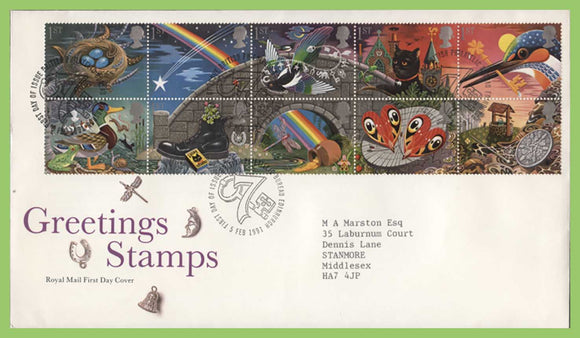 G.B. 1991 Greetings pane on Royal Mail First Day Cover, Bureau