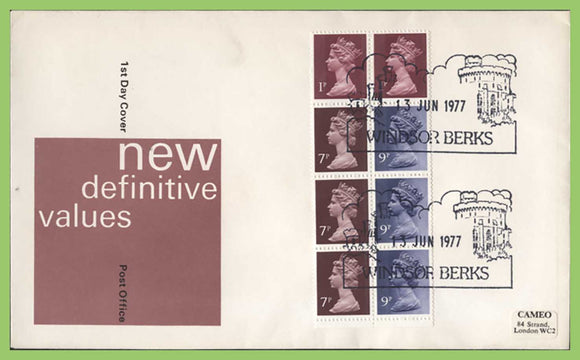 G.B. 1977 50p booklet pane on Post office First Day Cover, Windsor