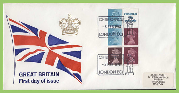 G.B. 1978 10p booklet pane on First Day Cover, London EC