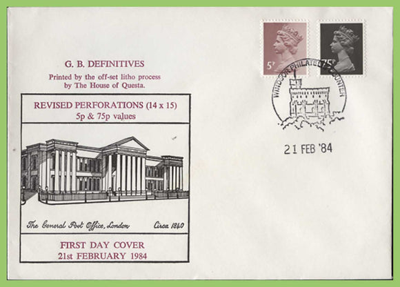 G.B. 1984 5p & 75p definitives on Historic Relic's First Day Cover, Windsor