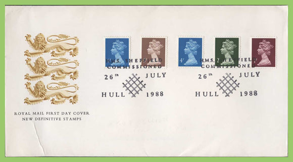 G.B. 1988  definitives on cover, with HMS Sheffield Commissioned special cancel