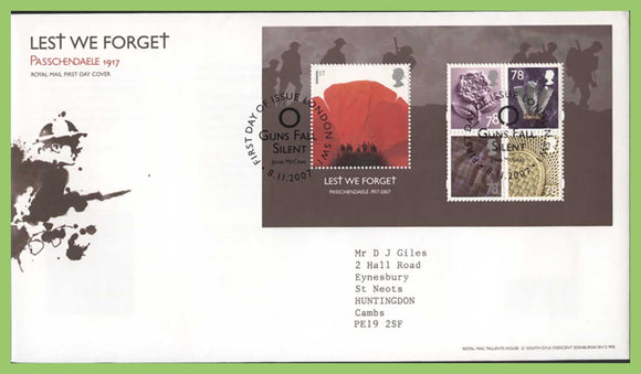 G.B. 2007 Lest We Forget M/S on Royal Mail First Day Cover, London SW